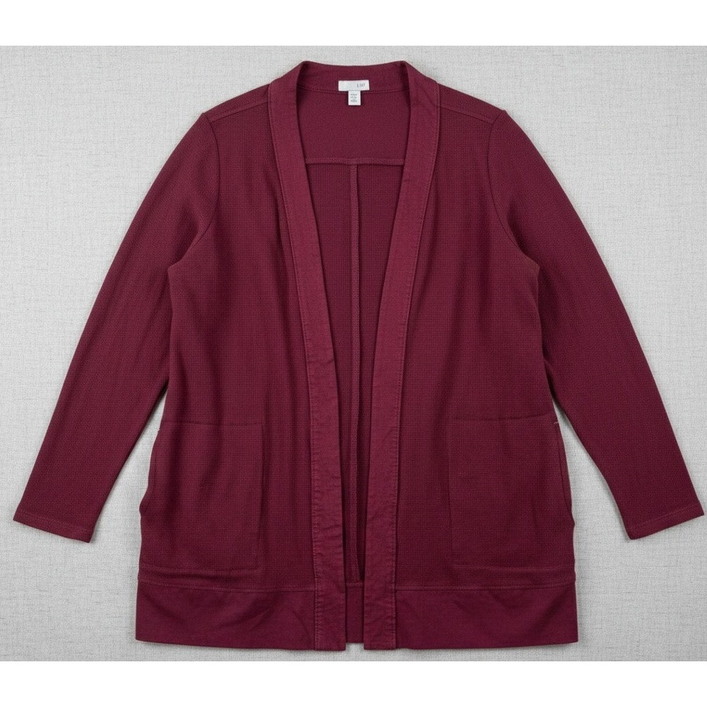 J. Jill Cardigan Womens Medium Petite Burgundy Open Front Pockets‎ Cotton Modal